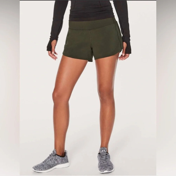 LULULEMON Sz 4 Speed  Up Shorts 2.5” Inseam Dark Olive Back Card Pocket Shorts - Picture 1 of 9